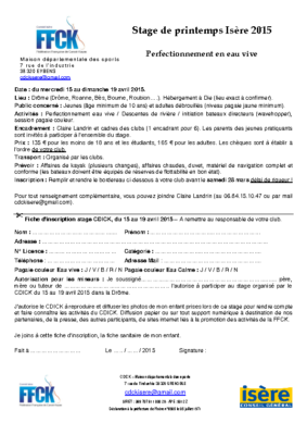 fiche inscription stage printemps 2015